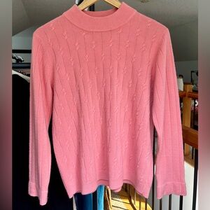 Mock Neck Textured Knit Pink Sweater • Retro Minimalist Pullover • Pink • Size M